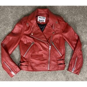 Walter Baker Large Leather  Jacket Liz Red Moto %100 Lamb Leather SOFT